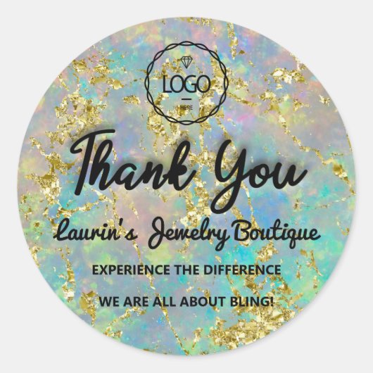 Thank Youスクリプト名カスタムロゴ金ゴールド緑 ラウンドシール (正面)