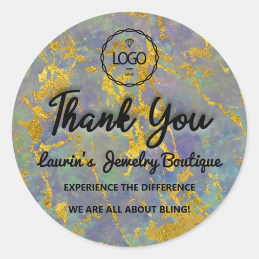 Thank Youスクリプト名カスタムロゴ金ゴールド緑 ラウンドシール (正面)