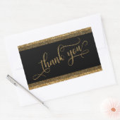 Thank Youスクリプト、金ゴールド縁どグリッターと文字 長方形シール (封筒)