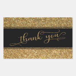Thank Youスクリプト、金ゴールド縁どグリッターと文字 長方形シール