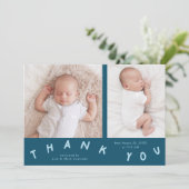 Thank Youタイポグラフィティール(緑がかった色)誕生写真 案内状 (スタンド正面)