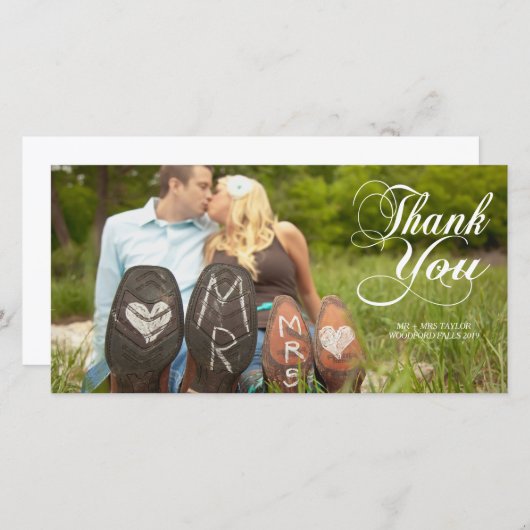 Thank Youタイポグラフィ結婚の写真カード サンキューカード (正面/裏面)