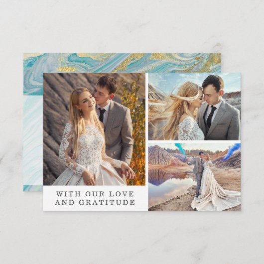 Thank Youターコイズ&金ゴールド大理石Geodeフォトカード 招待状 (正面/裏面)