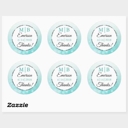 THANK YOUティール（緑がかった色）パーソナライズされた結婚式用シール ラウンドシール (シート)