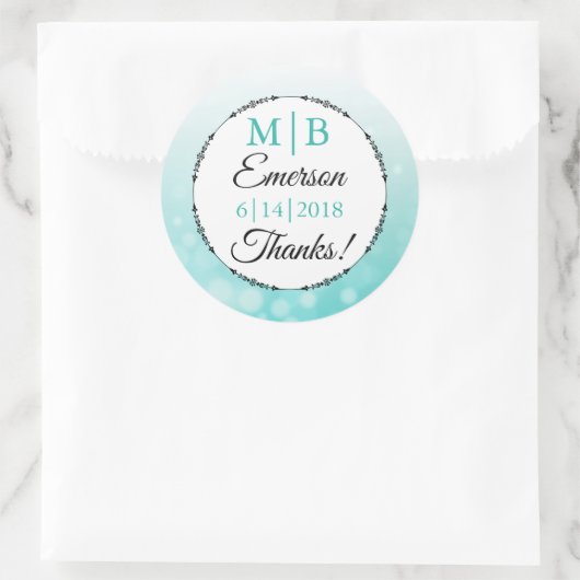 THANK YOUティール（緑がかった色）パーソナライズされた結婚式用シール ラウンドシール (バッグ)