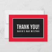 THANK YOUバー(ユダヤ教の)バル・ミツバーミニマリストのグリッド赤黒 サンキューカード (正面)