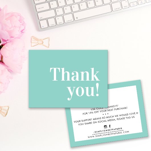 THANK YOUビジネスモダンインサートserif mint green 名刺