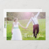 THANK YOUホワイトタイポグラフィ写真結婚のカード サンキューカード (正面/裏面)