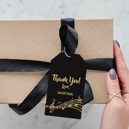 Thank Youミュージックノートの黒い金ゴールド名 ギフトタグ