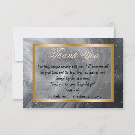 Thank You同僚とグレー大理石、金ゴールドフレーム ノートカード (正面)