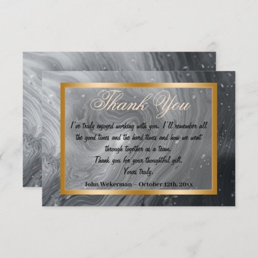 Thank You同僚とグレー大理石、金ゴールドフレーム ノートカード (正面/裏面)