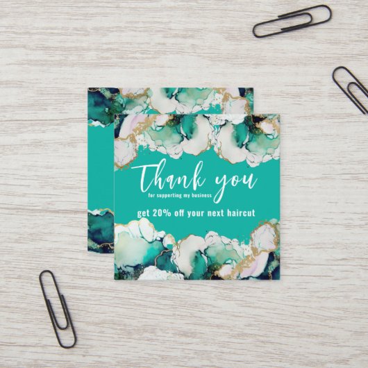 Thank You抽象芸術グリーンエレガントビジネス スクエア名刺 (正面/裏面インサイチュ)