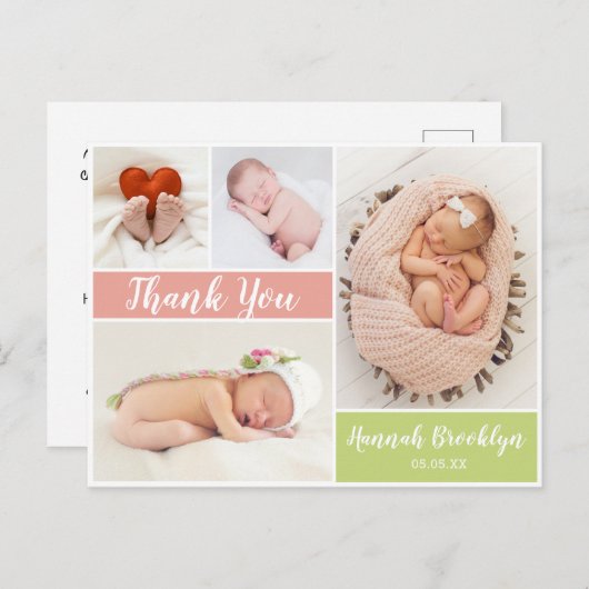 Thank You書道4写真コラージュ誕生 案内ポストカード (正面/裏面)