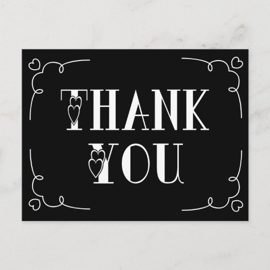 Thank You白黒ハート ポストカード (正面)