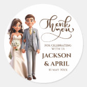 Thank You結婚式の引き出物カップルのイラスト ラウンドシール (正面)