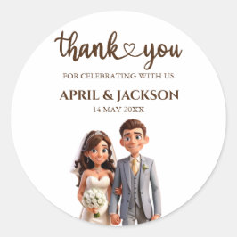 Thank You結婚式の引き出物カップルのイラスト ラウンドシール