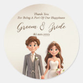 Thank You結婚式の引き出物カップルのイラスト ラウンドシール (正面)