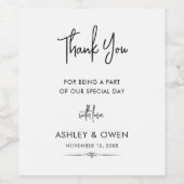 Thank You'結婚s Minimalistスクリプト白黒 ワインラベル (シングルラベル)
