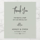 Thank You'結婚's Minimalist Black Script Sage ワインラベル (シングルラベル)