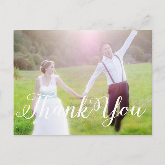THANK YOU ウェディング ホワイト タイポグラフィー 写真 ポストカード (正面)