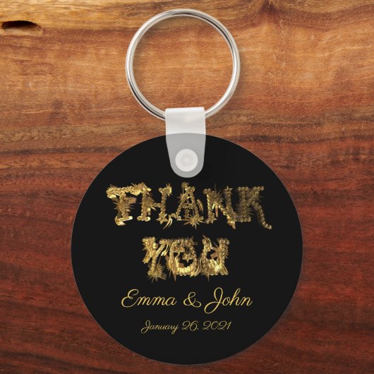 Thank You エレガント Black and感謝してい金ゴールドタイポグラフィ キーホルダー (正面)
