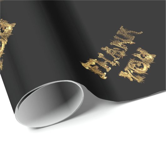 Thank You エレガント Black and感謝してい金ゴールドタイポグラフィ ラッピングペーパー (ロールコーナー)