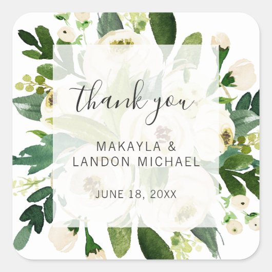 Thank You エレガント Whiteフローラウォーター結婚カラー スクエアシール (正面)