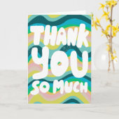 THANK YOU カラフル Pink Green Curvyストライプカスタム カード (黄色い花)