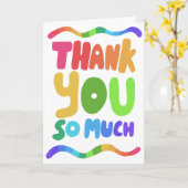 THANK YOU カラフル Rainbow Curvy Bubble Letters カード (黄色い花)