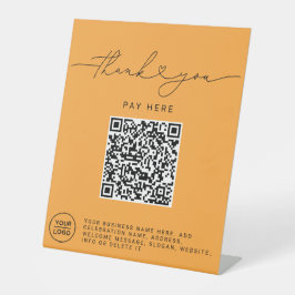 Thank You スクリプトハート Scan Me QRコード ロゴ オレンジ 台座サイン