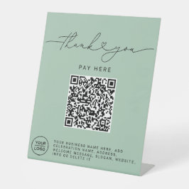 Thank You スクリプトハート Scan Me QRコード ロゴ サージュグリーン 台座サイン