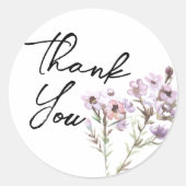 Thank You ステッカー - 紫の水彩花 (正面)