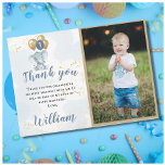 Thank You パーソナライズされた Photo 1st Birthday Card サンキューカード<br><div class="desc">その象と青と楽しむ金ゴールドの気球と共に魅力的このサンキューカードとを送り出し大切、メッセージとメッセージのスクリプト名と共に完成させまカスタムす。「愛」は本当に答えだ。デザインに関する質問や特別なリクエストは、charmdesignstudio@rcn.comにチャットやメールを送信するだけで、喜んでお手伝いいたします。</div>