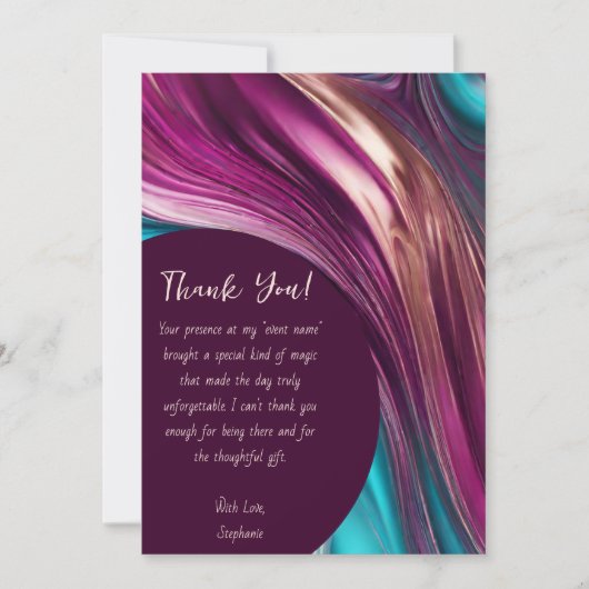 Thank You-モダン抽象芸術 – マゼンタターコイズ金ゴールド- 招待状 (正面)