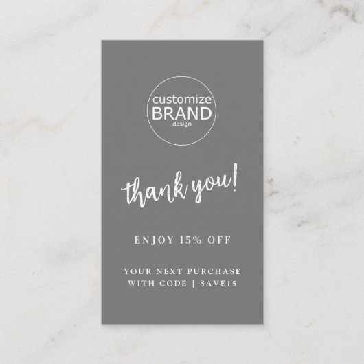 Thank You モダン Logo Gray Business Discount Card ロイヤリティカード (正面)