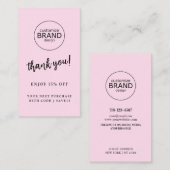 Thank You モダン Logo Pink Business Discount Card ロイヤリティカード (正面/裏面)