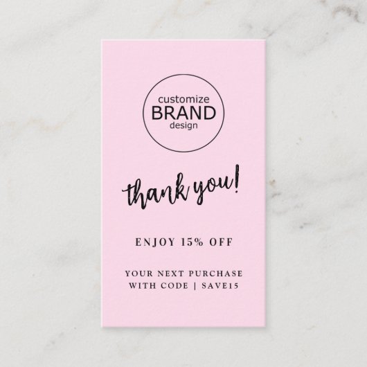 Thank You モダン Logo Pink Business Discount Card ロイヤリティカード (正面)
