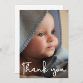 Thank You モダン Verticalベビーフォト誕生 案内状 (正面/裏面)