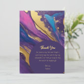 Thank You-抽象芸術フローアート – 明るい赤紫色と金ゴールド- 招待状 (スタンド正面)