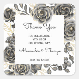 Thank You 来 for Blackバラ結婚式の引き出物 スクエアシール