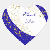 Thank You 王室の Blue and金ゴールドフローララインアート ハートシール (正面)