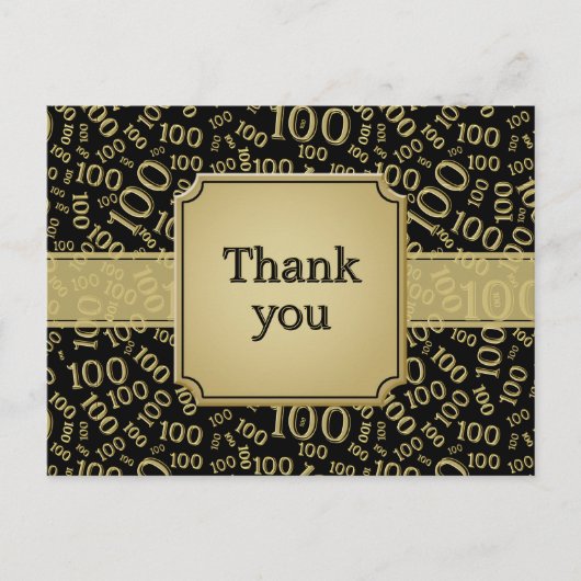 Thank You 100th Birthday Number Pattern Gold/Black ポストカード (正面)