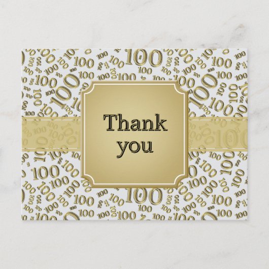 Thank You 100th Birthday Number Pattern Gold/White ポストカード (正面)