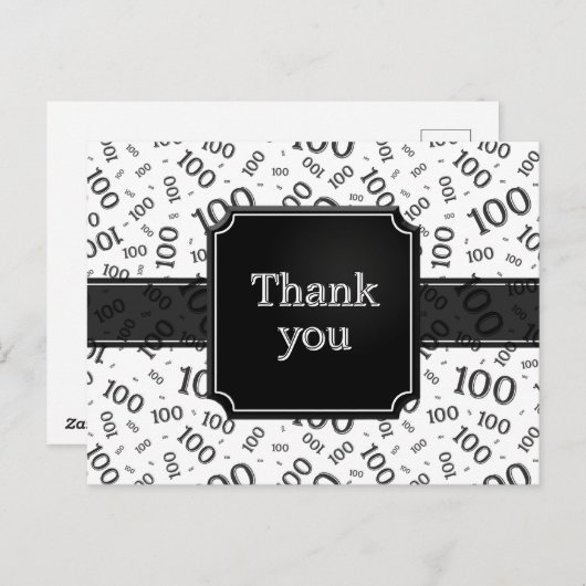 Thank You 100th Number Pattern Black/White ポストカード (正面/裏面)