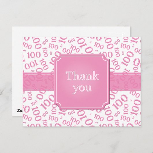 Thank You 100th Number Pattern Pink/White ポストカード (正面/裏面)