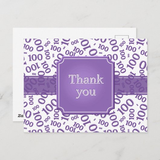 Thank You 100th Number Pattern Purple/White ポストカード (正面/裏面)