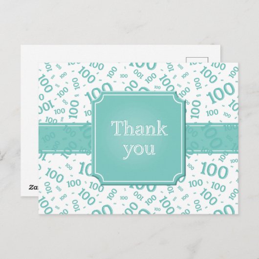 Thank You 100th Number Pattern Teal/White ポストカード (正面/裏面)
