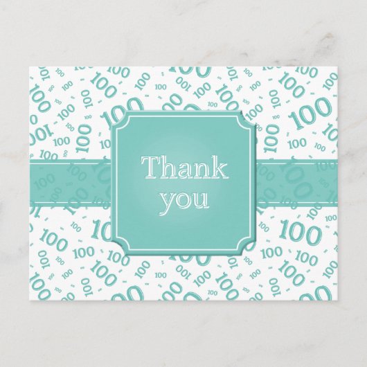 Thank You 100th Number Pattern Teal/White ポストカード (正面)