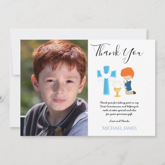 THANK YOU 1st Communion PHOTO CARD BOY RED HAIR サンキューカード (正面)