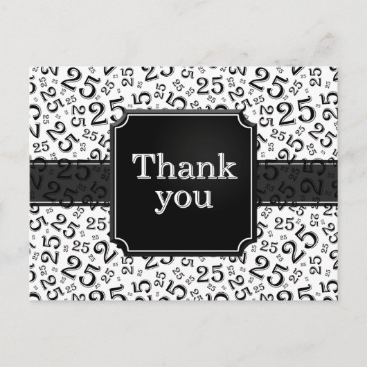 Thank You 25 Number Pattern Black/White ポストカード (正面)